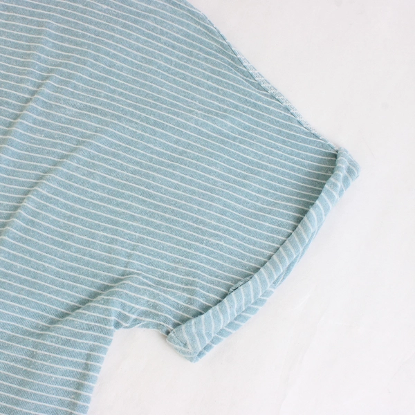 Eddie Bauer Light Blue and White Striped T-Shirt Women's Small