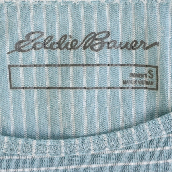 Eddie Bauer Light Blue and White Striped T-Shirt Women's Small