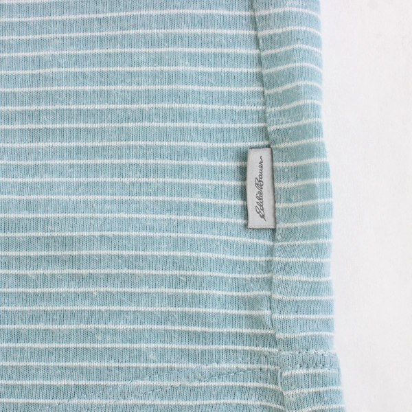 Eddie Bauer Light Blue and White Striped T-Shirt Women's Small