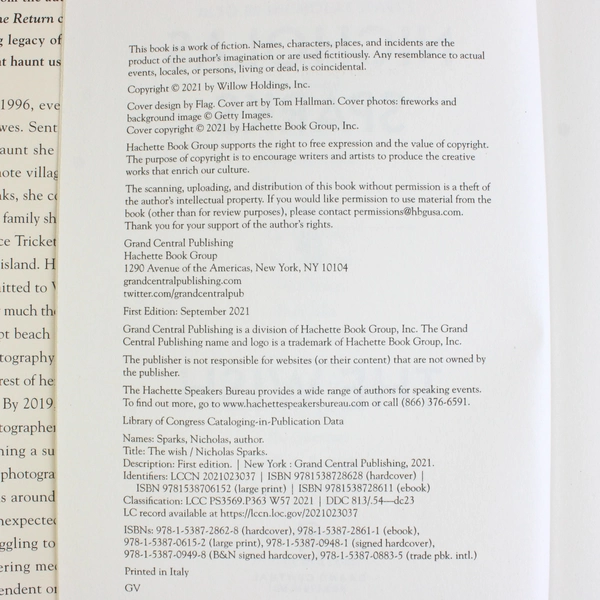 The Wish by Nicholas Sparks (2021, Hardcover, Grand Central Publishing)