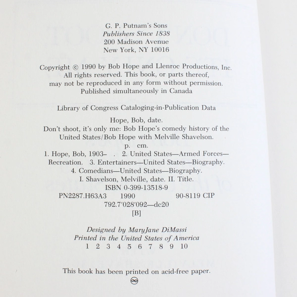 Don't Shoot, It's Only Me by Bob Hope & Melville Shavelson (1990, Hardcover)