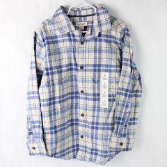 Cat & Jack Boys Size S 6/7 Long Sleeve Button Up Shirt Blue Beige Plaid 