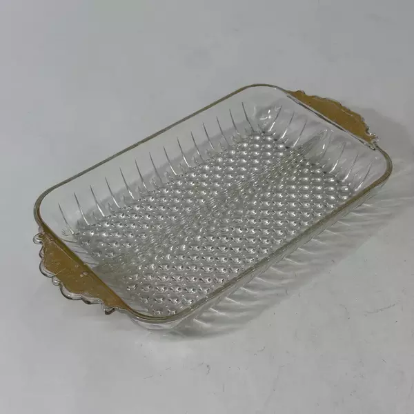 Vintage Anchor Hocking 2 Part Hobnail Relish Dish With Hand Painted Gold Handles