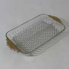 Vintage Anchor Hocking 2 Part Hobnail Relish Dish With Hand Painted Gold Handles