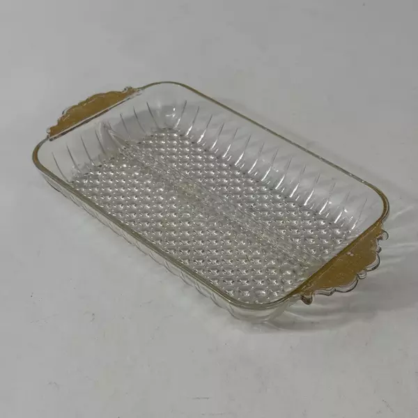 Vintage Anchor Hocking 2 Part Hobnail Relish Dish With Hand Painted Gold Handles