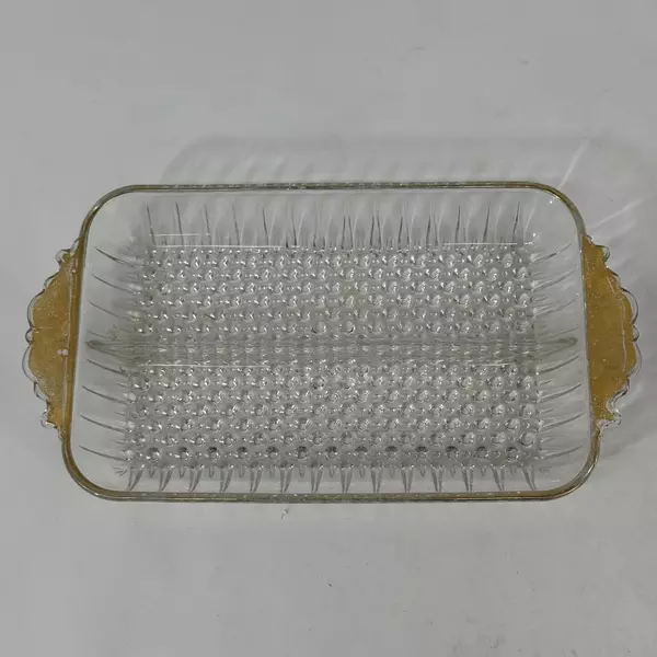 Vintage Anchor Hocking 2 Part Hobnail Relish Dish With Hand Painted Gold Handles