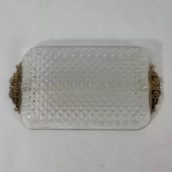 Vintage Anchor Hocking 2 Part Hobnail Relish Dish With Hand Painted Gold Handles