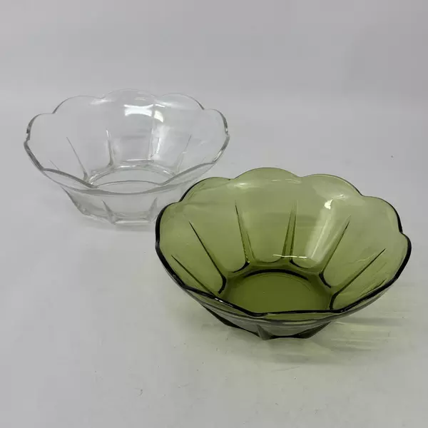 Lot of 2 Vintage Anchor Hocking Swedish Modern Serving Bowls Avocado & Clear 8"