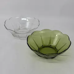 Lot of 2 Vintage Anchor Hocking Swedish Modern Serving Bowls Avocado & Clear 8"