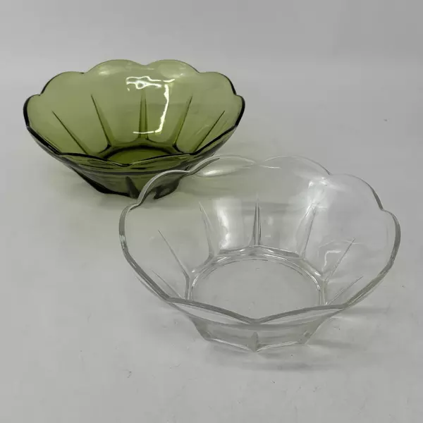 Lot of 2 Vintage Anchor Hocking Swedish Modern Serving Bowls Avocado & Clear 8"