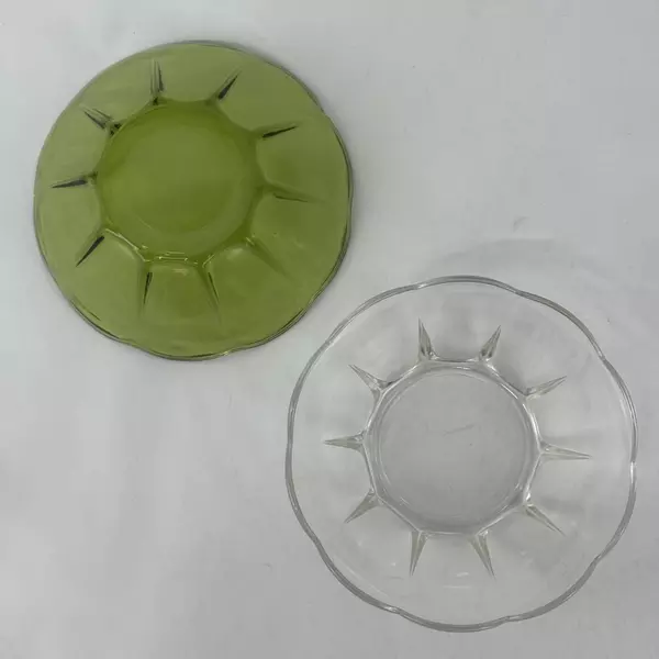 Lot of 2 Vintage Anchor Hocking Swedish Modern Serving Bowls Avocado & Clear 8"