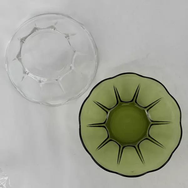 Lot of 2 Vintage Anchor Hocking Swedish Modern Serving Bowls Avocado & Clear 8"