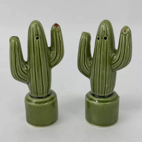 Vintage Green Ceramic Cactus Salt And Pepper Shakers