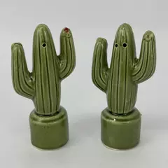 Vintage Green Ceramic Cactus Salt And Pepper Shakers