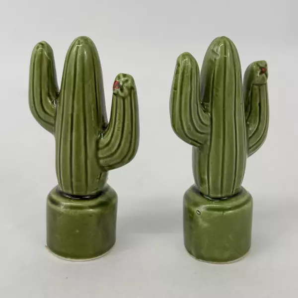Vintage Green Ceramic Cactus Salt And Pepper Shakers
