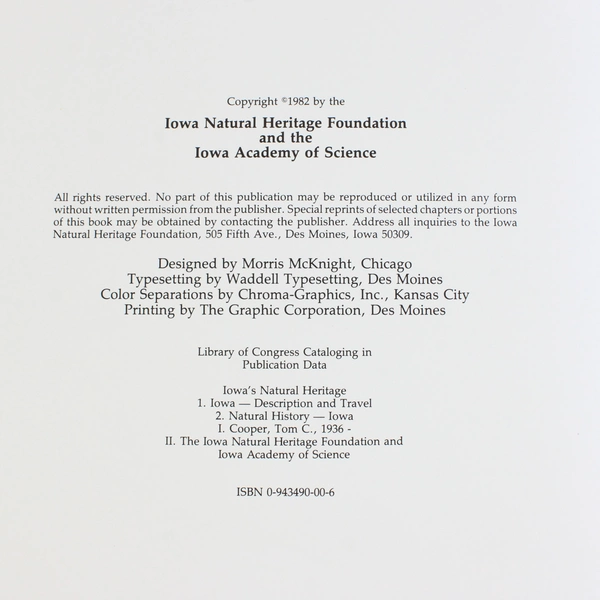 Iowa's Natural Heritage By Iowa Natural Heritage Foundation 1982 Hardcover