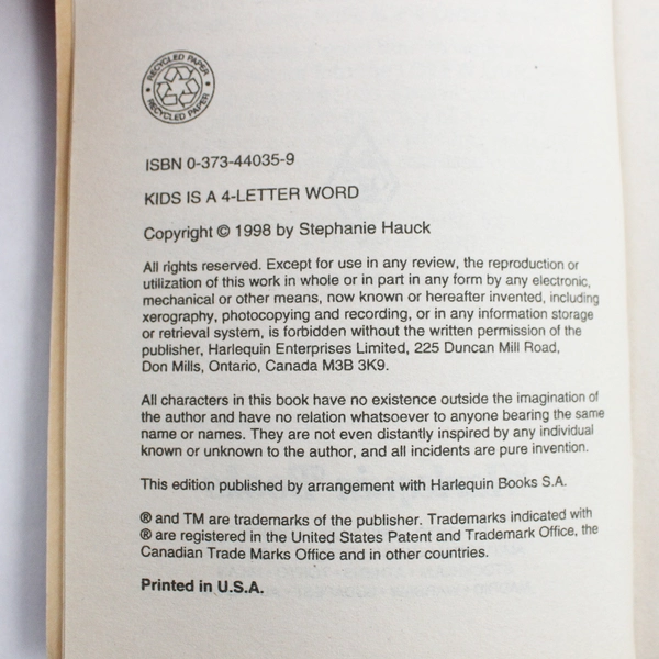 Harlequin Love & Laughter #35 Kids is a 4-Letter Word by Stephanie Bond 1998 PB