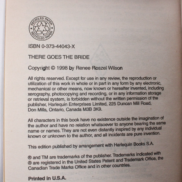 Harlequin Love & Laughter #43 There Goes the Bride by Renee Roszel 1998 PB