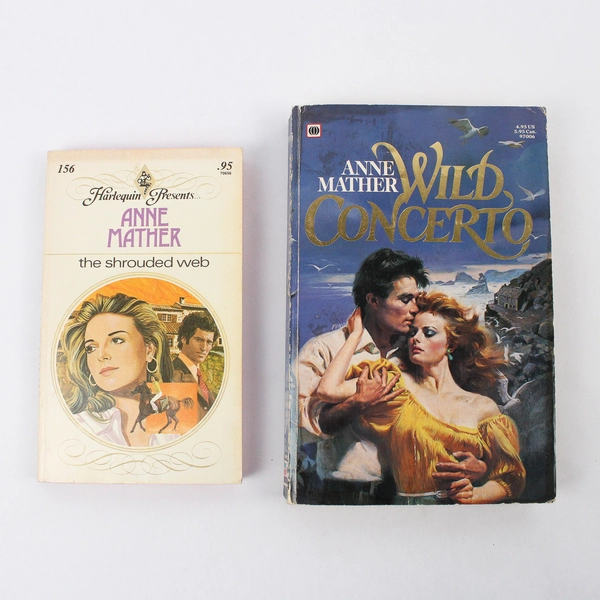 Lot Of 2 Anne Mather Paperback Books: The Shrouded Web ('76) Wild Concerto ('83)