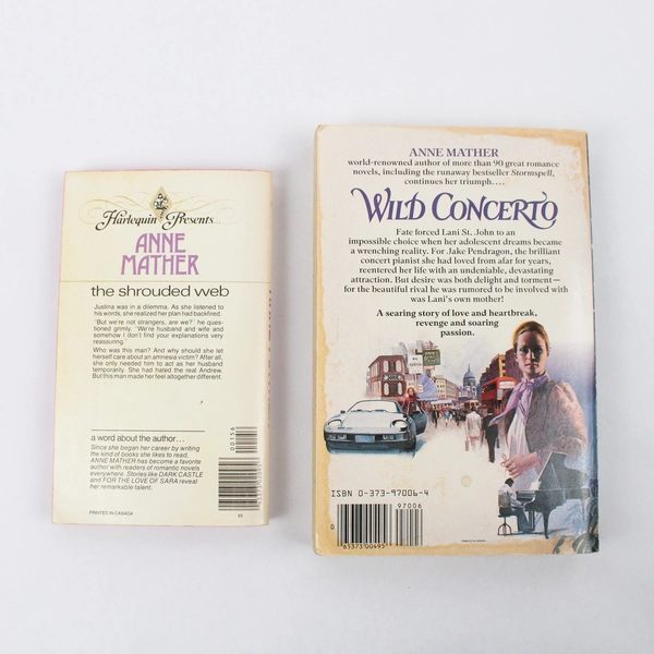 Lot Of 2 Anne Mather Paperback Books: The Shrouded Web ('76) Wild Concerto ('83)