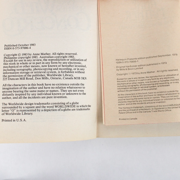 Lot Of 2 Anne Mather Paperback Books: The Shrouded Web ('76) Wild Concerto ('83)