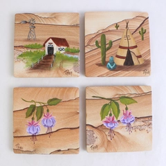 Set of 4 Hand-Painted Southwestern Scene Coasters 3.5"
