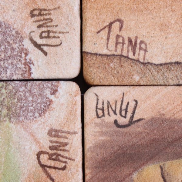 Set of 4 Hand-Painted Southwestern Scene Coasters 3.5"