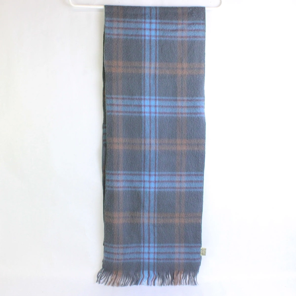 Vintage Rose Cloak & Suit Co. Gray Blue and Brown Plaid Acrylic Scarf 11" x 57"