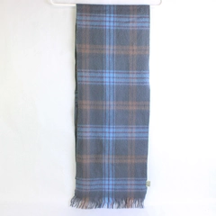 Vintage Rose Cloak & Suit Co. Gray Blue and Brown Plaid Acrylic Scarf 11" x 57"