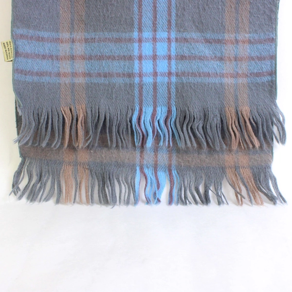 Vintage Rose Cloak & Suit Co. Gray Blue and Brown Plaid Acrylic Scarf 11" x 57"