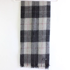 Vintage Don Loper Gray and Red Plaid Scarf with Fringe 11" x 49"
