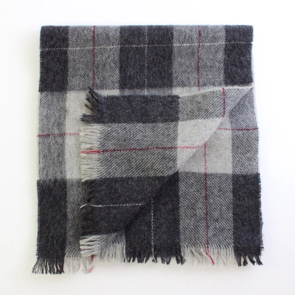 Vintage Don Loper Gray and Red Plaid Scarf with Fringe 11" x 49"