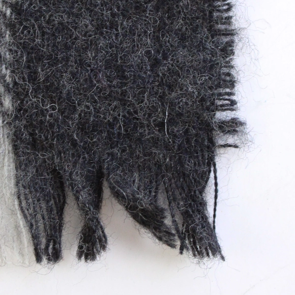 Vintage Don Loper Gray and Red Plaid Scarf with Fringe 11" x 49"