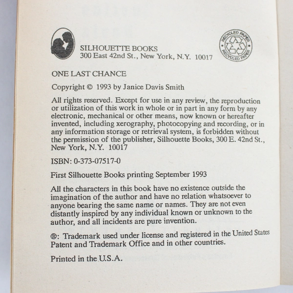 Silhouette Intimate Moments #517 One Last Chance by Justine Davis 1993 PB