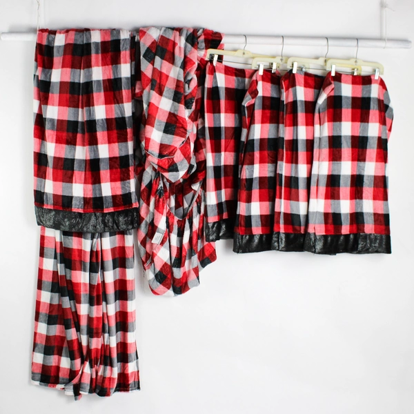 6 Piece Set Warm + Cozy Black & Red Checked Fuzzy Bedding Full Size