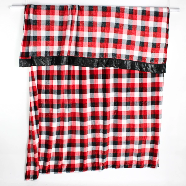 6 Piece Set Warm + Cozy Black & Red Checked Fuzzy Bedding Full Size