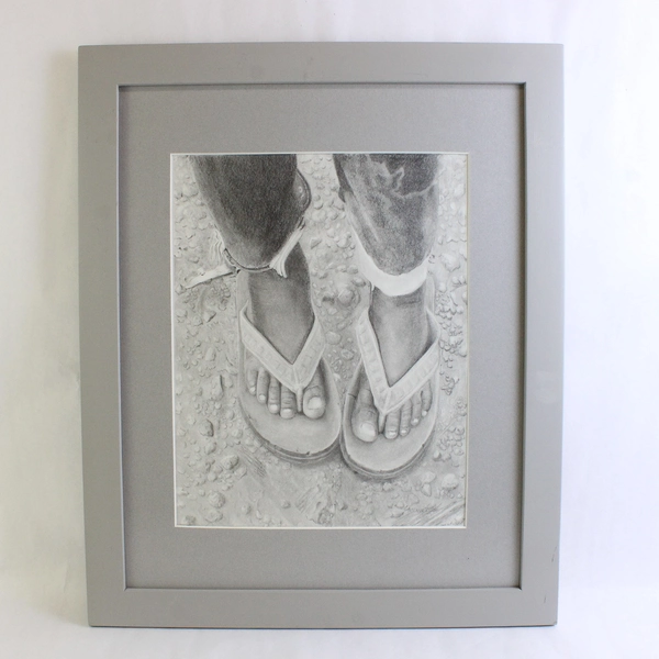 Gordon McCann Framed & Matted Beach-Themed Original Graphite Drawing 18" x 22"