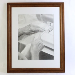 Gordon McCann Framed & Matted Sewing Hands Original Graphite Drawing 23 x 18.5"