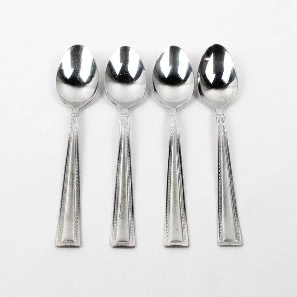 Set of 4 Pfaltzgraff Miranda Sand Stainless Steel Oval Soup Spoons