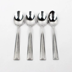 Set of 4 Pfaltzgraff Miranda Sand Stainless Steel Oval Soup Spoons