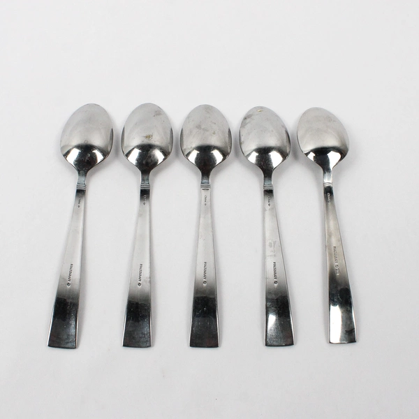 Set of 5 Pfaltzgraff Miranda Sand Stainless Steel Oval Soup Spoons