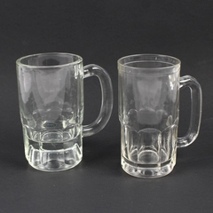 Lot of 2 Vintage Clear Heavy Glass Beer Mugs 5.5 Inch