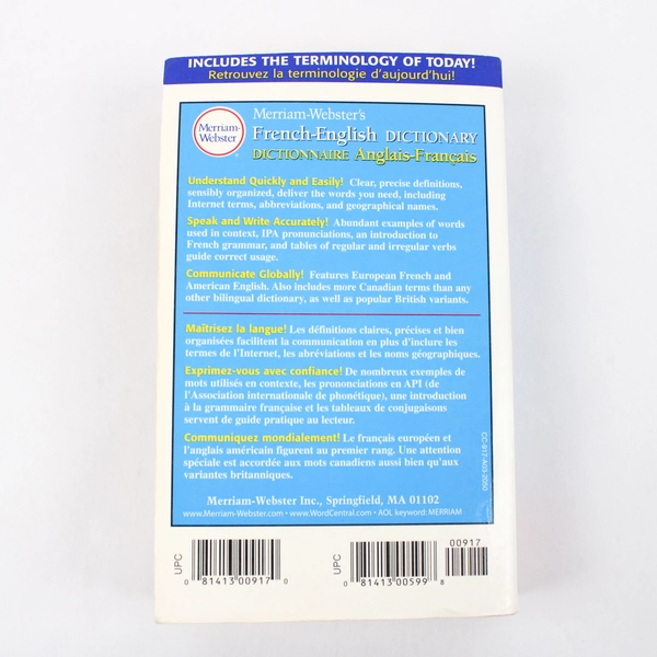 Merriam-Webster's French-English English-French Dictionary 2000 Paperback
