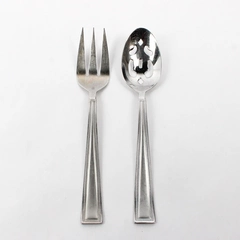 2 Pc Set Pfaltzgraff Miranda Sand Stainless Steel Pierced Serving Spoon & Fork