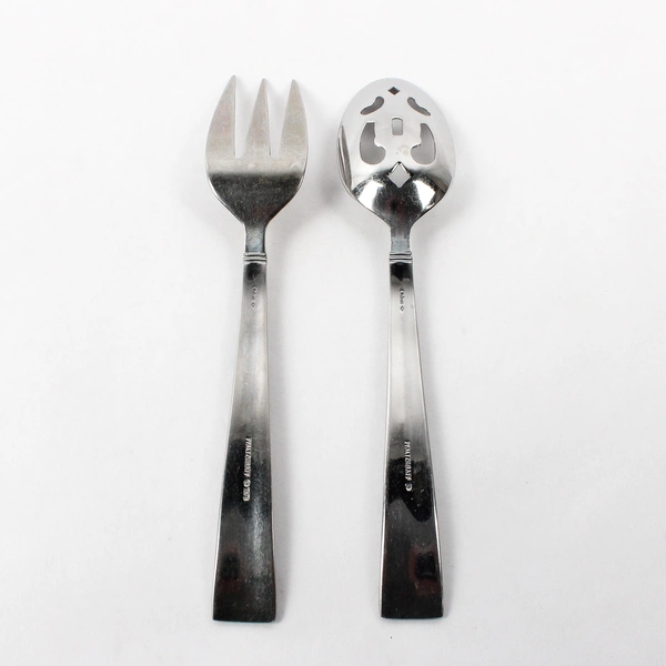 2 Pc Set Pfaltzgraff Miranda Sand Stainless Steel Pierced Serving Spoon & Fork