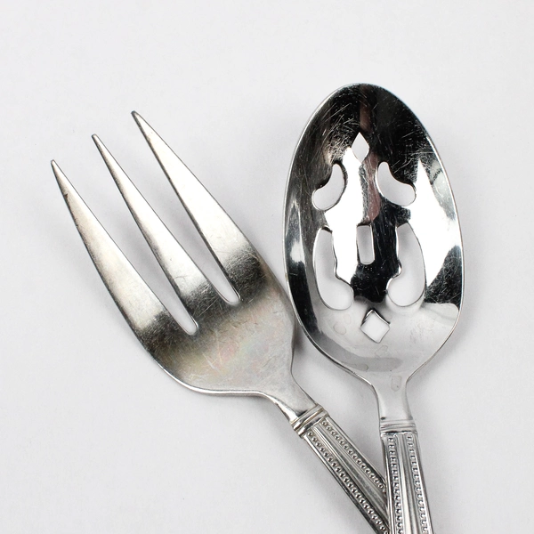 2 Pc Set Pfaltzgraff Miranda Sand Stainless Steel Pierced Serving Spoon & Fork