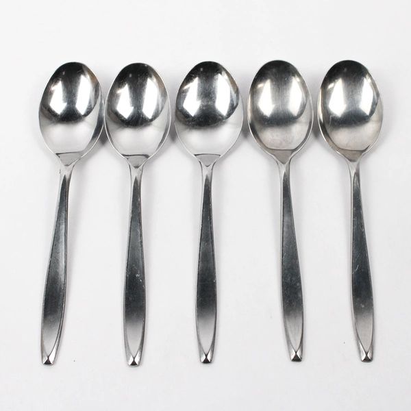 Lot 5 International Silver Nassau (Stainless) Flatware Soup Spoons