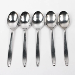 Lot 5 International Silver Nassau (Stainless) Flatware Soup Spoons