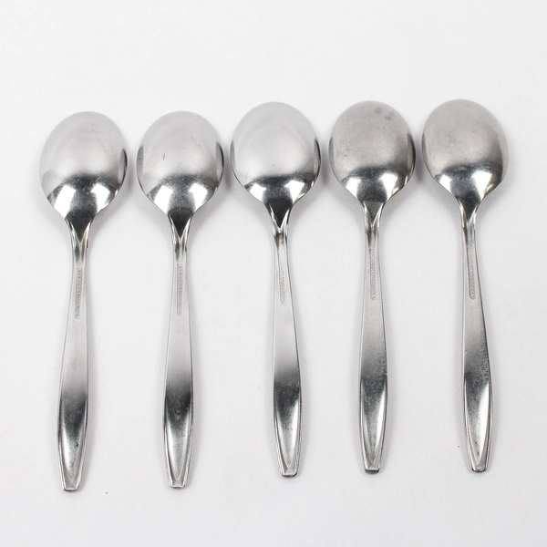 Lot 5 International Silver Nassau (Stainless) Flatware Soup Spoons