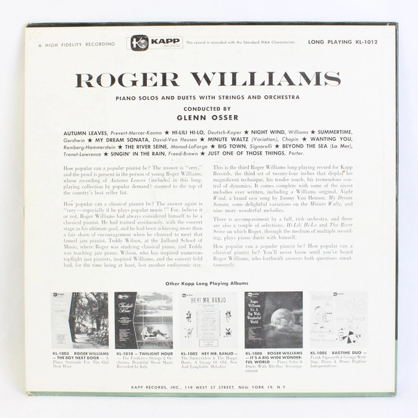 Roger Williams Vinyl LP Record 1956 Kapp Records Jazz Pop 33RPM
